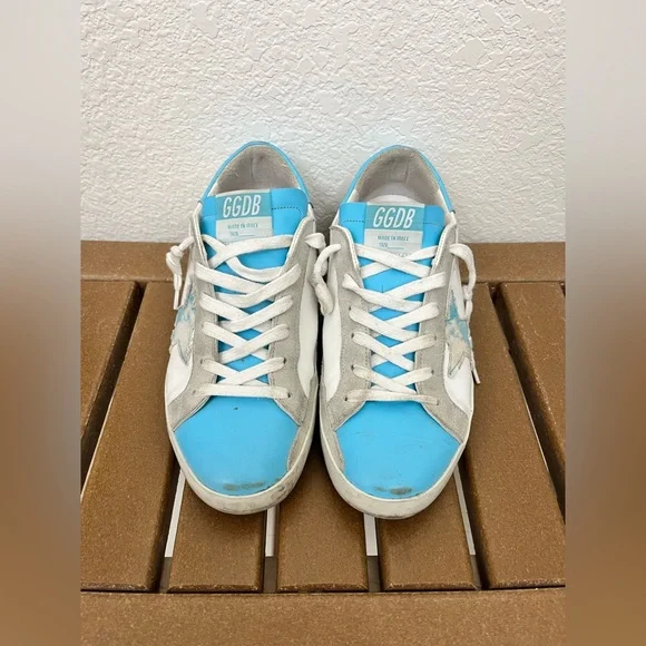 Blue, White & Gray Super-Star Golden Goose Sneakers - Picture 1 of 10